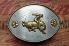 Vtg Ricardo Nickel Silver Cowboy Horse Rodeo Saddle Bronc Western Belt Buckle