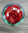 Vintage Robert Hamon Art Glass Footed Crimp Rose Flower Paperweight Signed