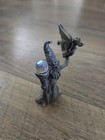 Lot Of 2 Vintage Pewter Wizard Miniature Figurines Crystal Ball Gem Eyes Staff