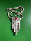 Silver Brass Art Deco Nouveau Red Coral 7 5x4cm Pendant Necklace 18    Chain