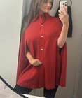 Vintage 60   s Red Cape Coat Gold Buttons Pointed Collar