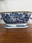 Antique Chinese Canton Blue Export Porcelain Tureen 13 X 8 75 X 5 Boar Handles