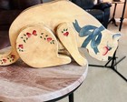Vintage Handpainted Wooden Cat Folk Art Figurine - Bow   Heart Detail 