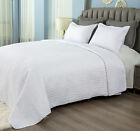 Hygge Hush White Embossed Coverlet Reversible Bedspread King Size Bed Quilt Set