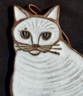 Victoria Littlejohn Wall Art Trivet White Cat Pottery Glazed Stoneware Vtg 8 75 