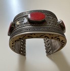 Antique Silver Turkmen Tribal Large Bracelet Carnelian Stones 137 Grams Argento