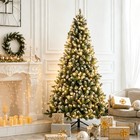 Snow Flocked Christmas Tree Artificial With Led Lights Bushy Pinecones Realistic