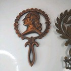Vtg Cast Iron Trivet Lot American Eagle Hearts Washington Brass Copper Tone 