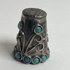 Vintage Taxco Mexico 925 Sterling Silver Turquoise Vines Scroll Thimble