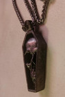Mip- Gothic Skull Coffin Pendant Necklace W matching 24 Inch Chain Lobster Clasp