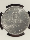 German 3 Mark 1922a Ms 66  Ngc -free Shipping-