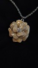 Vintage Avon Flower Pendant Necklace  Gold Tone Enamel Rose With Rhinestone Cent