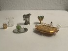 Chrysnbon Dollhouse Miniature Lot Brass Tray W handles  1 Salt Shaker  Pitchers