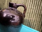Antique 1890s Stoneware Jug Primitive Hand-applied Strap Handle Albany Slip Glaz