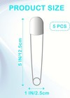 5 Inch Large Safety Pins - Heavy Duty Stainless Steel - 5 Pcs Jumbo Pins