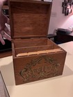 Vintage Wooden Recipe Hinged File Box Kitchen Farmhouse  Wood Gold Writing