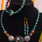 Handcrafted Glass Bead Jewelry Set Teal Multicolor Gold-plated Necklace Bracele   