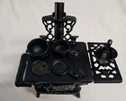 Mini Salesman Sample Crescent Cast Iron Stove W  2 Pots  1 Pan  1 Coal Bucket 