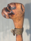 Lovely Antique Diminutive Ladies Walking Cane Stick Hand Carved Bulldog Boxer