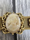 Set Of Florenza Vintage Genuine Cameo Mesh Bracelet  Brooch   Earrings