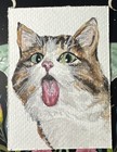 Aceo Original Miniature Watercolor Painting   Cat Lick