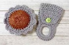 Handmade Crochet Kitchen Scrubby Towel Holder Hanger Gray Set