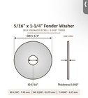 5 16  X 1-1 4  Fender Washers Large Diameter Stainless Steel 18-8 Qty 50