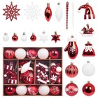 Red White Christmas Ornaments Set  45pcs Plastic Shatterproof Christmas Tree 