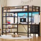 Loft Bed Twin Size With Cloth Rack  l-shaped Desk And Storage Shelves  Led Bed