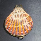 Vintage Clam Shell Trinket Pill Box Snuff  Brass Hinged