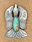 Vintage Navajo Sterling Silver   Turquoise Eagle Pendant Or Pin-albert Cleveland