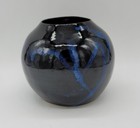 Studio Art Pottery Black   Cobalt Blue Bowl Vase  Signed Jc Vigil