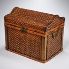 Two Vintage Wicker Rattan Storage Chests Wood Brass Hinged Boxes Boho Decor