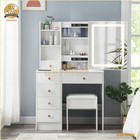 Vanity Table Stool Set With Large Smart Led Sliding Mirror Makeup Dressing Desk