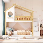 Twin Over Twin Bunk Beds Wooden Loft Bed Kids Teens Bed Frames W  Storage Stair