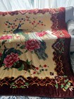 Vintage Mexican Novatex Peacock Blanket Colorful Maroon Rust Border 88 5  X 80 5