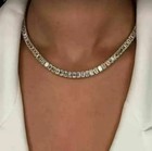 22ct Emerald Cut Lab Created Diamond Tennis Women Necklace 14k White Gold Finish