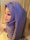 Chiffon Maxi Hijab Scarf Shawl Wrap Muslim Islam Headcover White Beads 170x70cm 