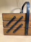 Vintage Sewing Box Wood 3 Tier Accordion W  Legs Poland Dovetailed Basket Rare