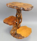 Mid Century Carved Olive Wood Tree Whatnot Display Stand Shelf Greek Folk Art