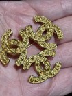 Chanel Vintage Triple Cc Logo Brooch Gold Tone 94a Runway Statement Pin   