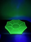 Vintage Uranium Glass Starburst Octagonal Saucers   Coasters - Glws Brght Grn Uv