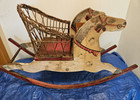 Antique Victorian Wooden Wicker Painted Rocking Horse 19th Century X-large 38 
