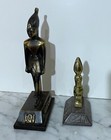 2 Beautiful Vintage Solid Metal Egyptian Statues Of A Pharaoh And God Horus