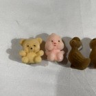 Vintage Miniature Flocked Animals Teddy Bear Bunny Duckling Figures Lot Of 7