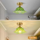 Semi Flush Mount Ceiling Light Fixture  11in Green Glass Vintage Light Fixtures
