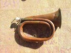 Antique Military Brass Bugle Has Some Dents   Inside Green Oxidation Plays Well