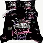 Kuromi Bedding Set Black Sanrio Kawaii Twin Duvet Cover Pillowcases