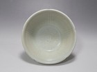 Korean Joseon Blue   White Flower Glaze Intaglio Elevated Bowl  12 1cm Antique