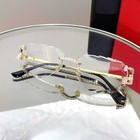 Luxury Rimless Round Diamond Cut Sunglasses Clear Lens Gold Frame High-quality
